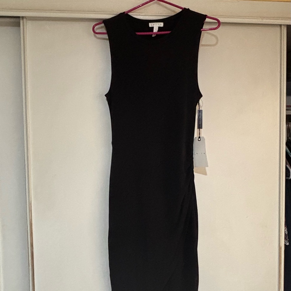 Leith Black Sheath Midi Dress Crew Neck Sleeveless